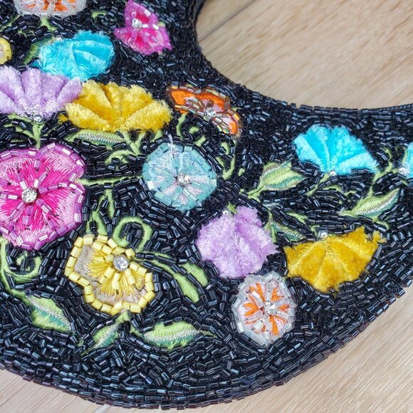 Made In India Floral Beaded Embellished Shoulder Bag Black Multi NWT Viral Boho - Picture 11 of 16